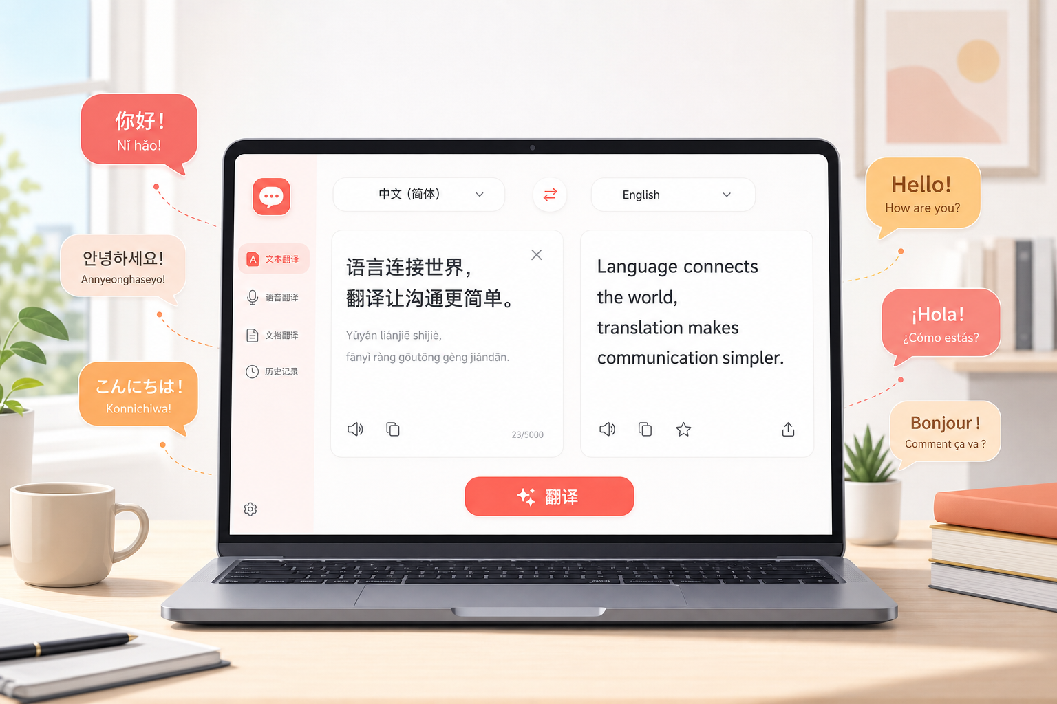 有道翻译多语种互译功能界面示意